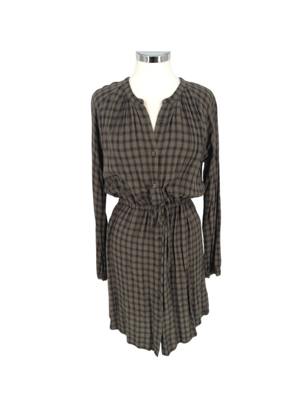 Rails Bella Olive Iron Check Shirt Dress Size Medium Boho Cottagecore Dark